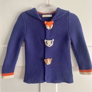 Mini Baby Boden 100% Cotton Woodland Creatures Cardigan With Hoodie Size 18-24m